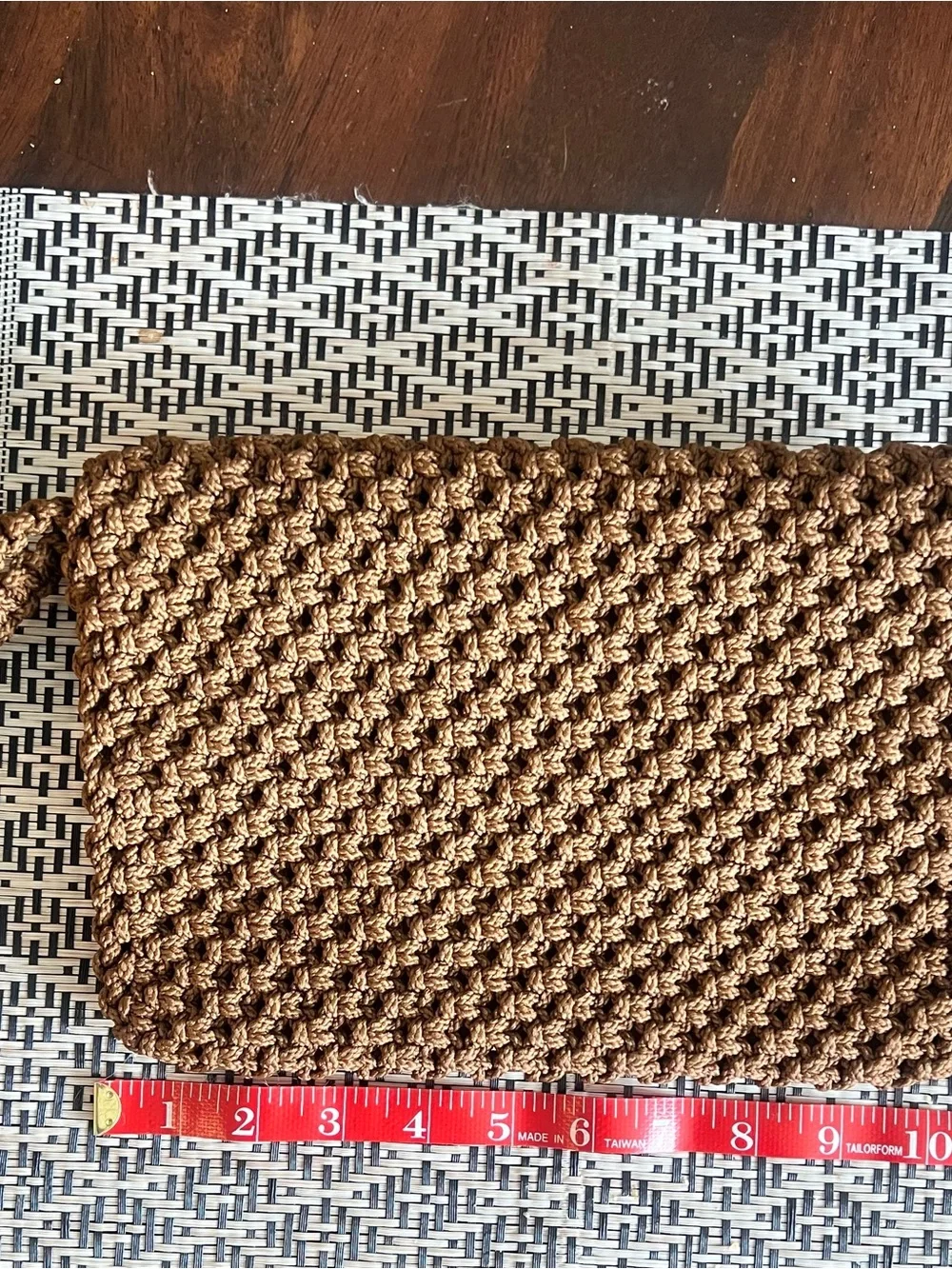 Brown Handmade crochet clutch.
